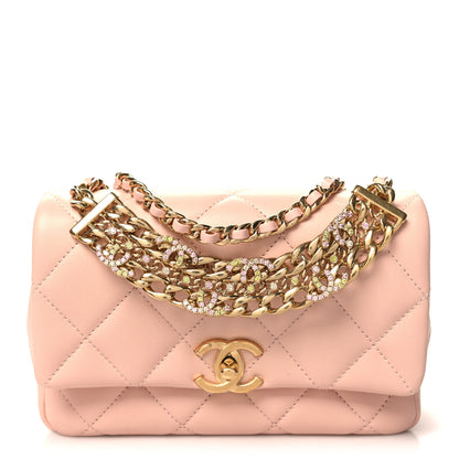 Chanel Lambskin Quilted Mini CC Crystal Logo Chain Flap Pink 1 of 11