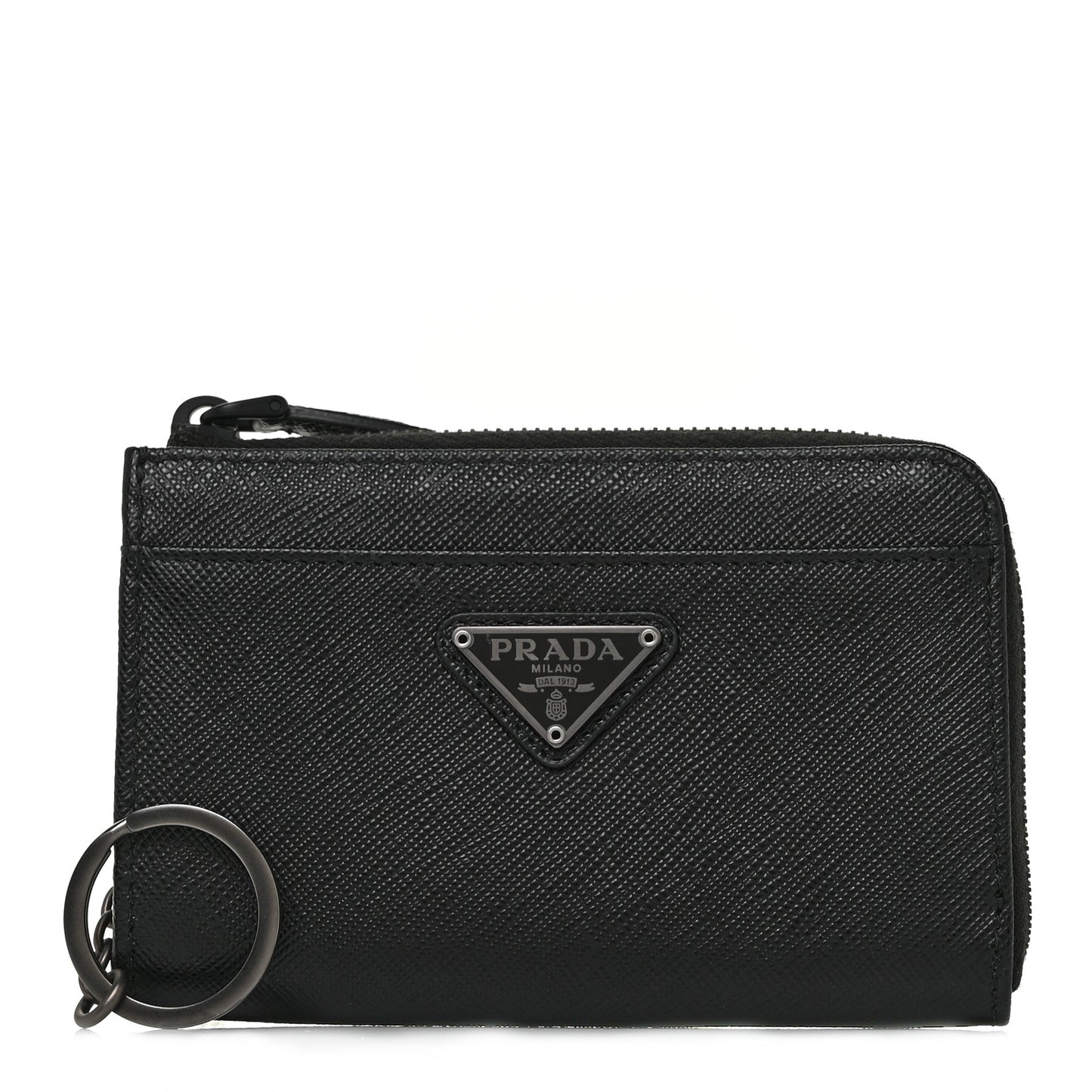 Saffiano Triangle Zip Around Keychain Black