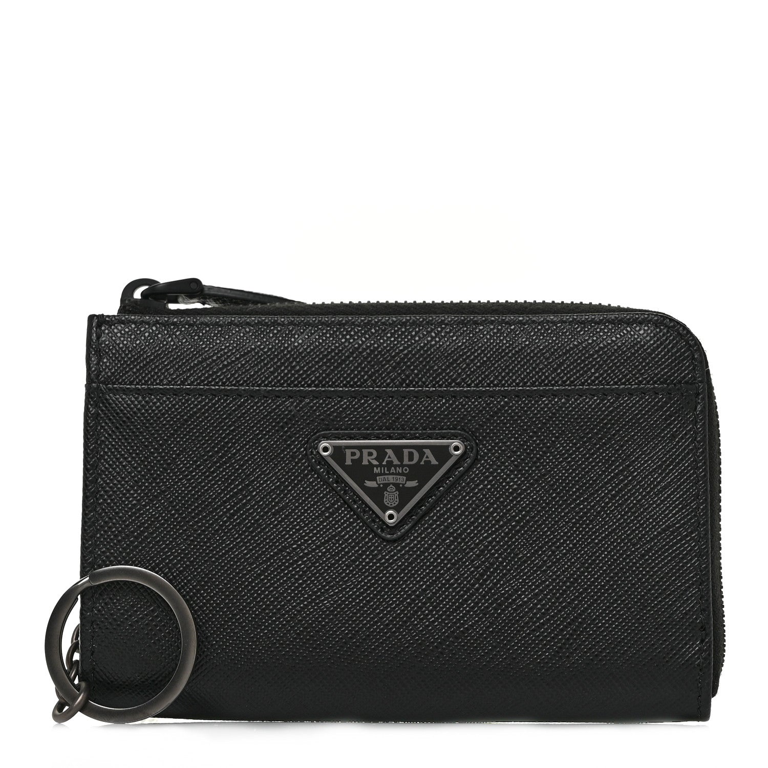 Prada Saffiano Triangle Zip Around Keychain Black 1 of 9