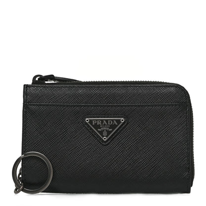 Prada Saffiano Triangle Zip Around Keychain Black 1 of 9