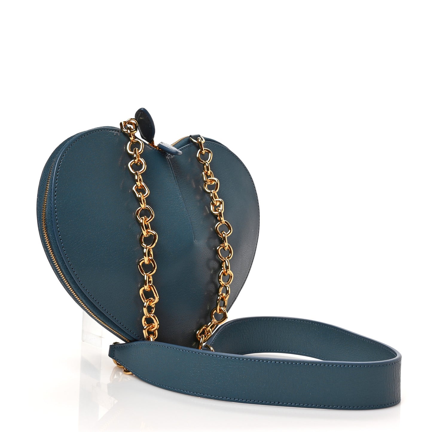 Shiny Goatskin Le Coeur Chain Bag Bleu Ardoise