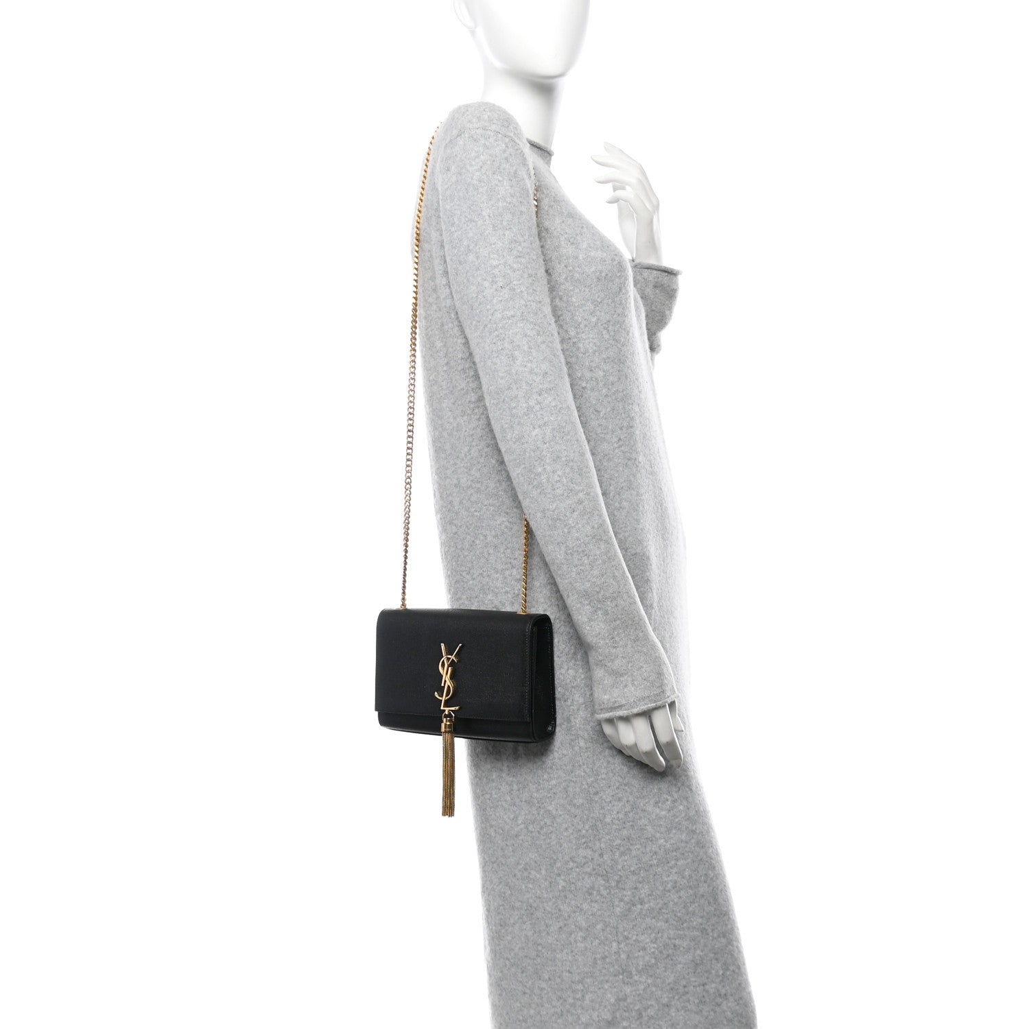 Saint Laurent Grain De Poudre Small Classic Monogram Kate Tassel Satchel Black 2 of 13