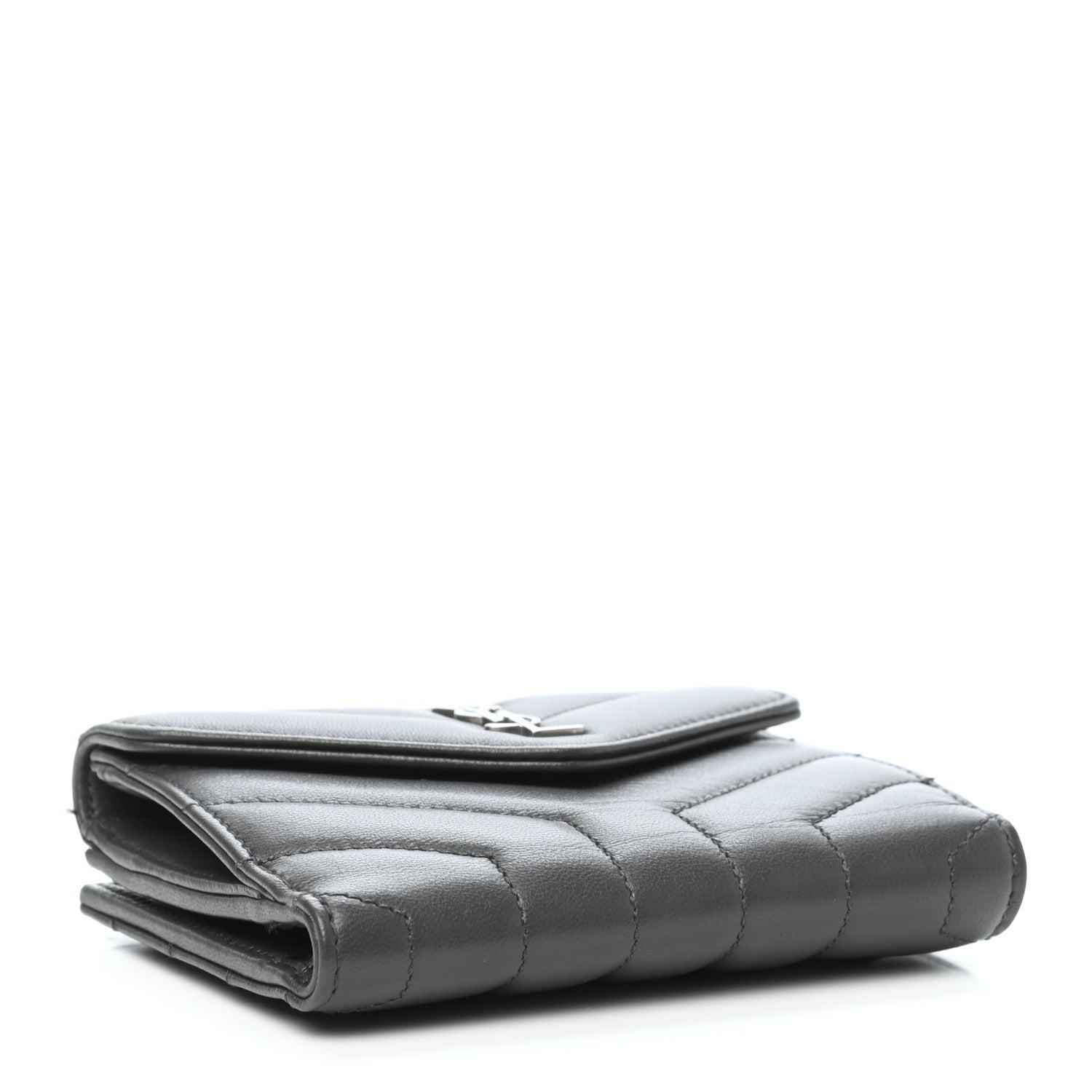 Saint Laurent Lambskin Y Quilted Monogram Compact Loulou Wallet Asphalt 4 of 8