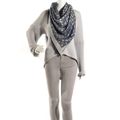 Louis Vuitton Silk Wool Monogram Denim Shawl Blue 2 of 5