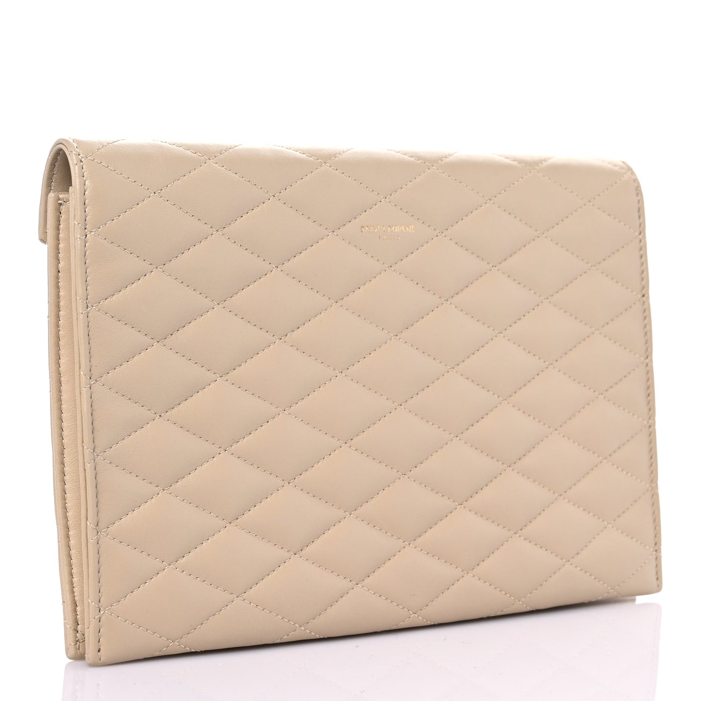 Lambskin Quilted Envelope Clutch Beige
