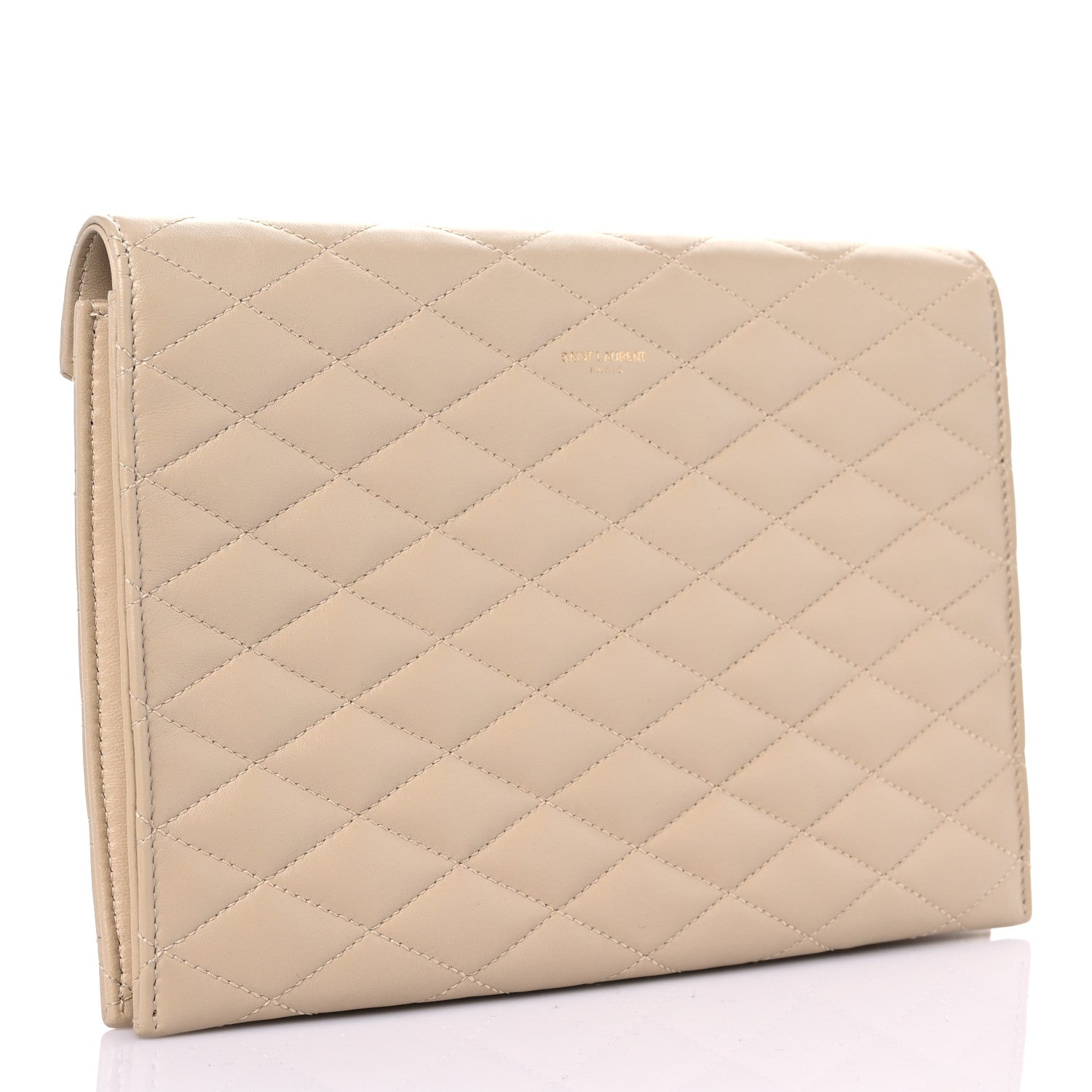 Saint Laurent Lambskin Quilted Envelope Clutch Beige 3 of 11