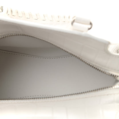 Balenciaga Semi Shiny Calfskin Crocodile Embossed Neo Classic Silver Hardware Mini City White 5 of 10