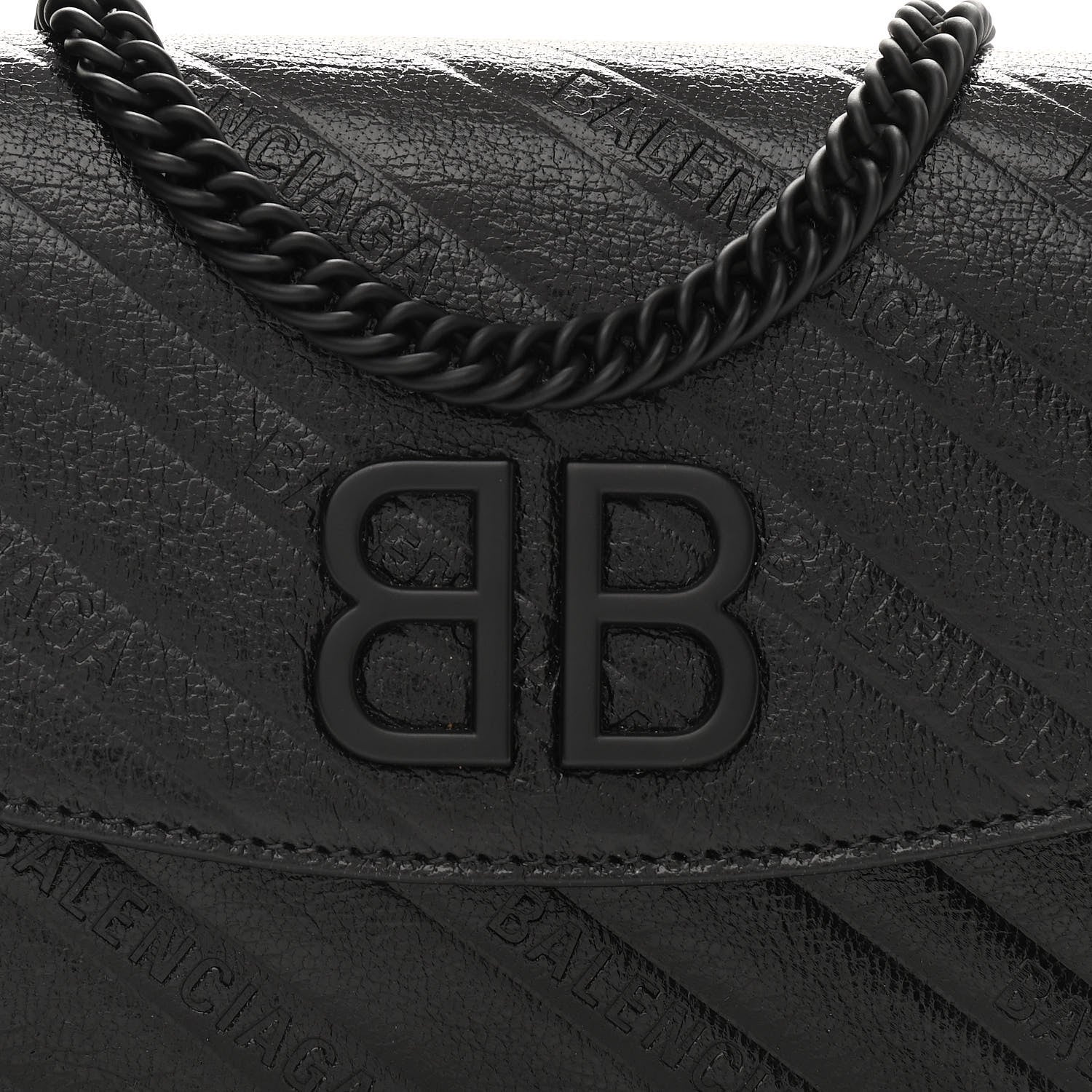 Balenciaga Shiny Goatskin Logo Embossed Monochrome BB Wallet On Chain Black 5 of 9