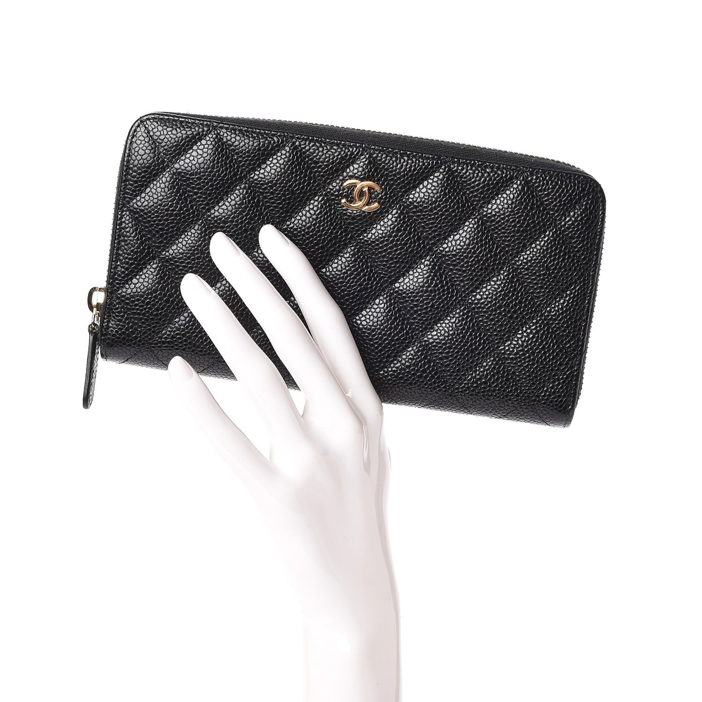 Caviar Quilted Large Gusset Zip Around Wallet Black