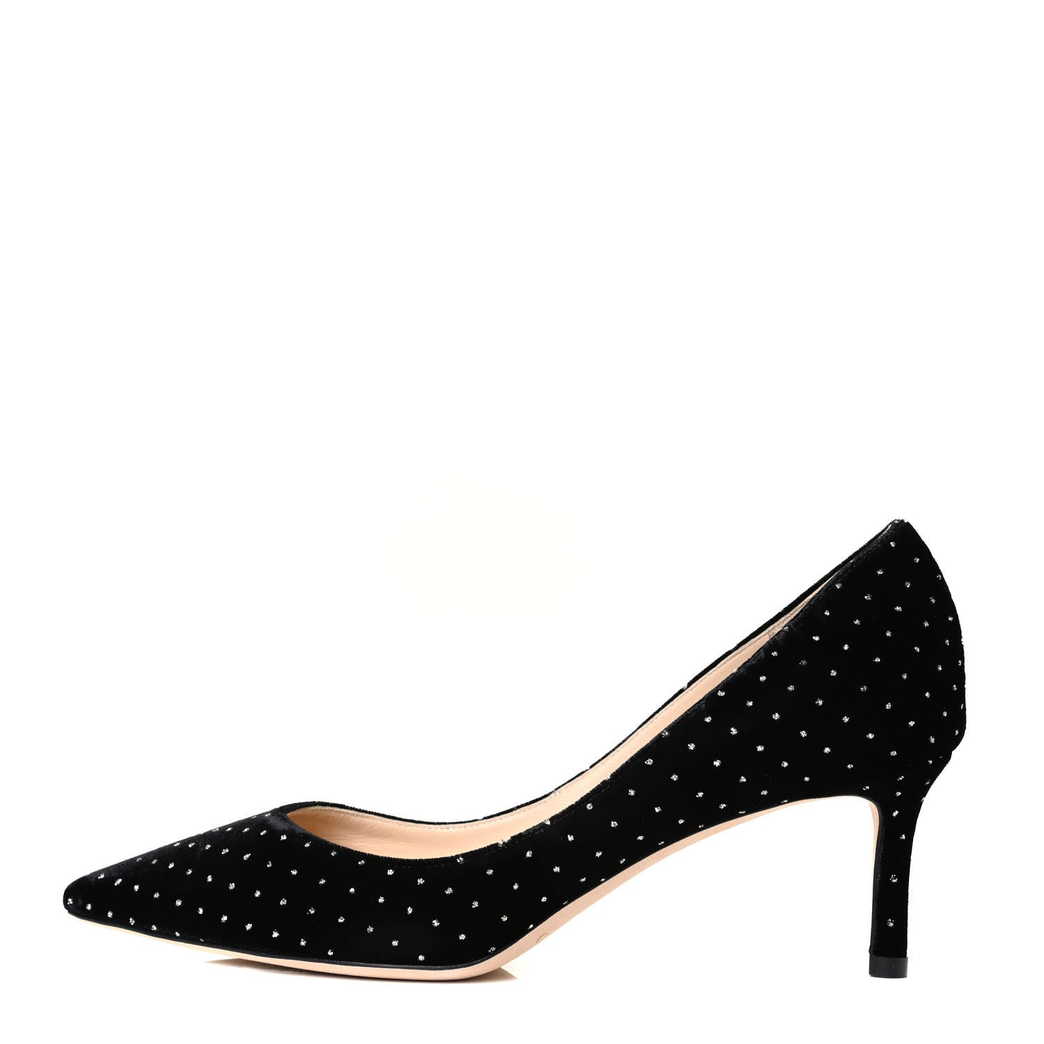 Jimmy Choo Glitter Spotted Velvet Pointy Toe Romy 60 Pumps 39.5 Black Silver 1 of 6