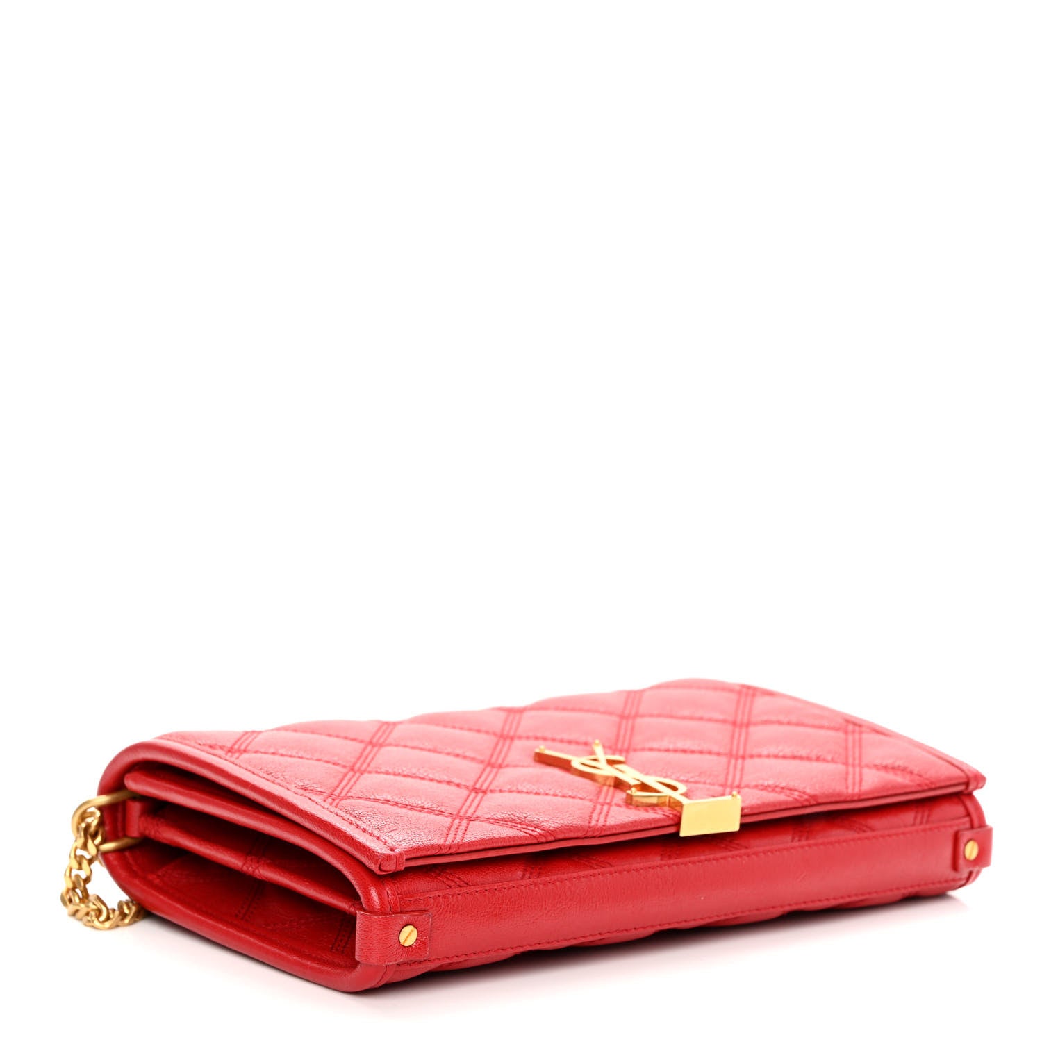 Saint Laurent Lambskin Diamond Quilted Becky Chain Wallet Rouge Eros 4 of 9