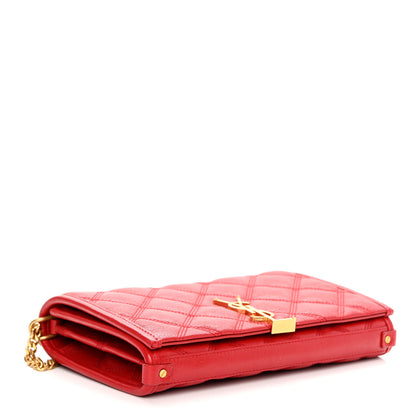 Saint Laurent Lambskin Diamond Quilted Becky Chain Wallet Rouge Eros 4 of 9