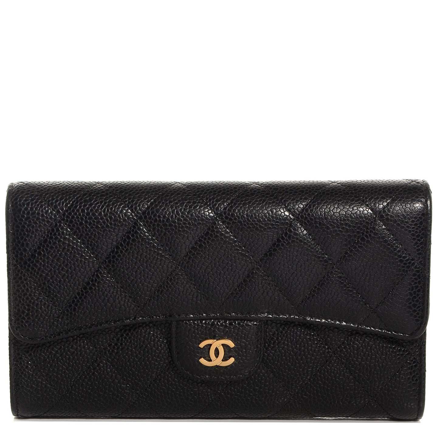 Caviar Quilted Large Flap Wallet Black