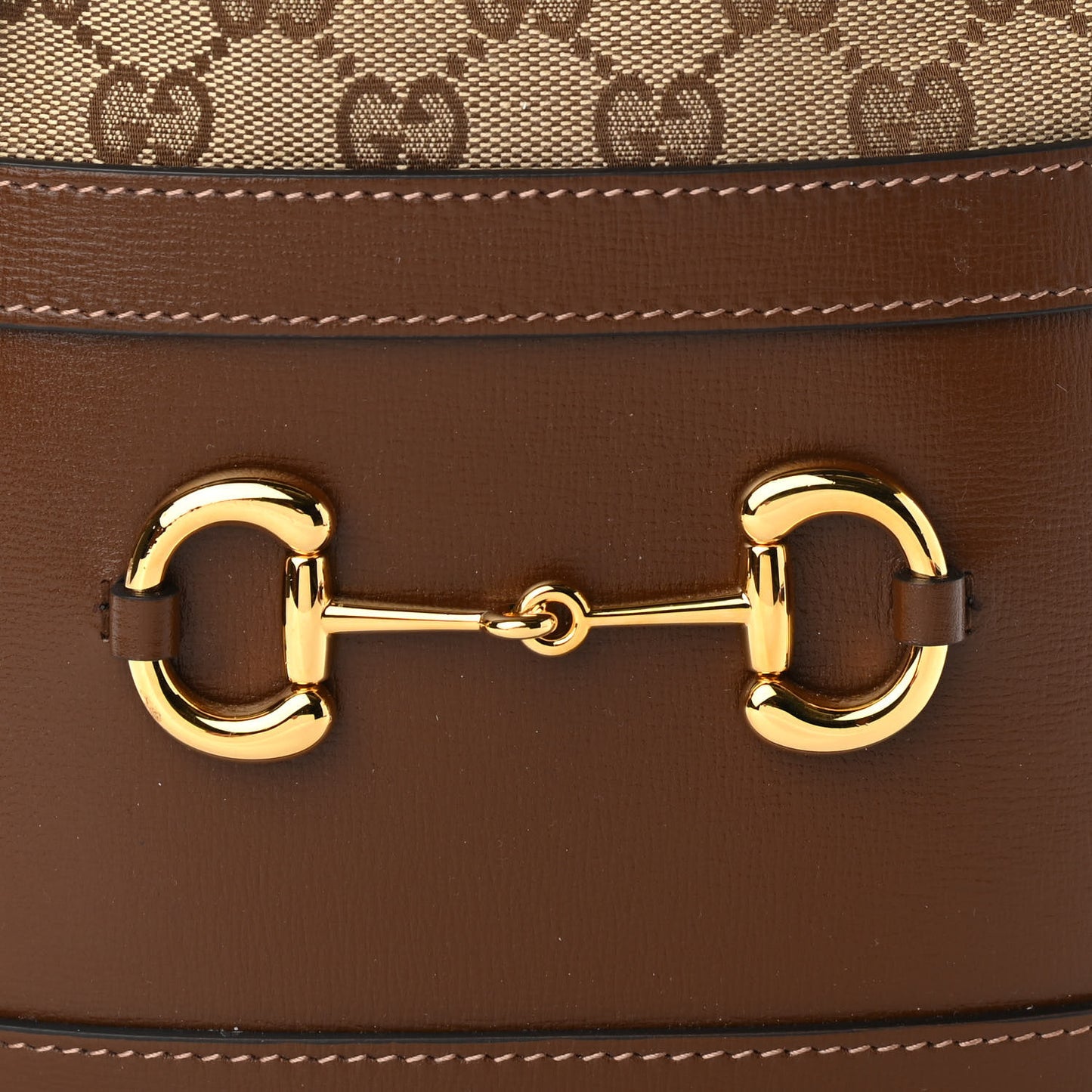 Monogram Textured Calfskin Horsebit 1955 Drawstring Bucket Bag Beige Brown Sugar
