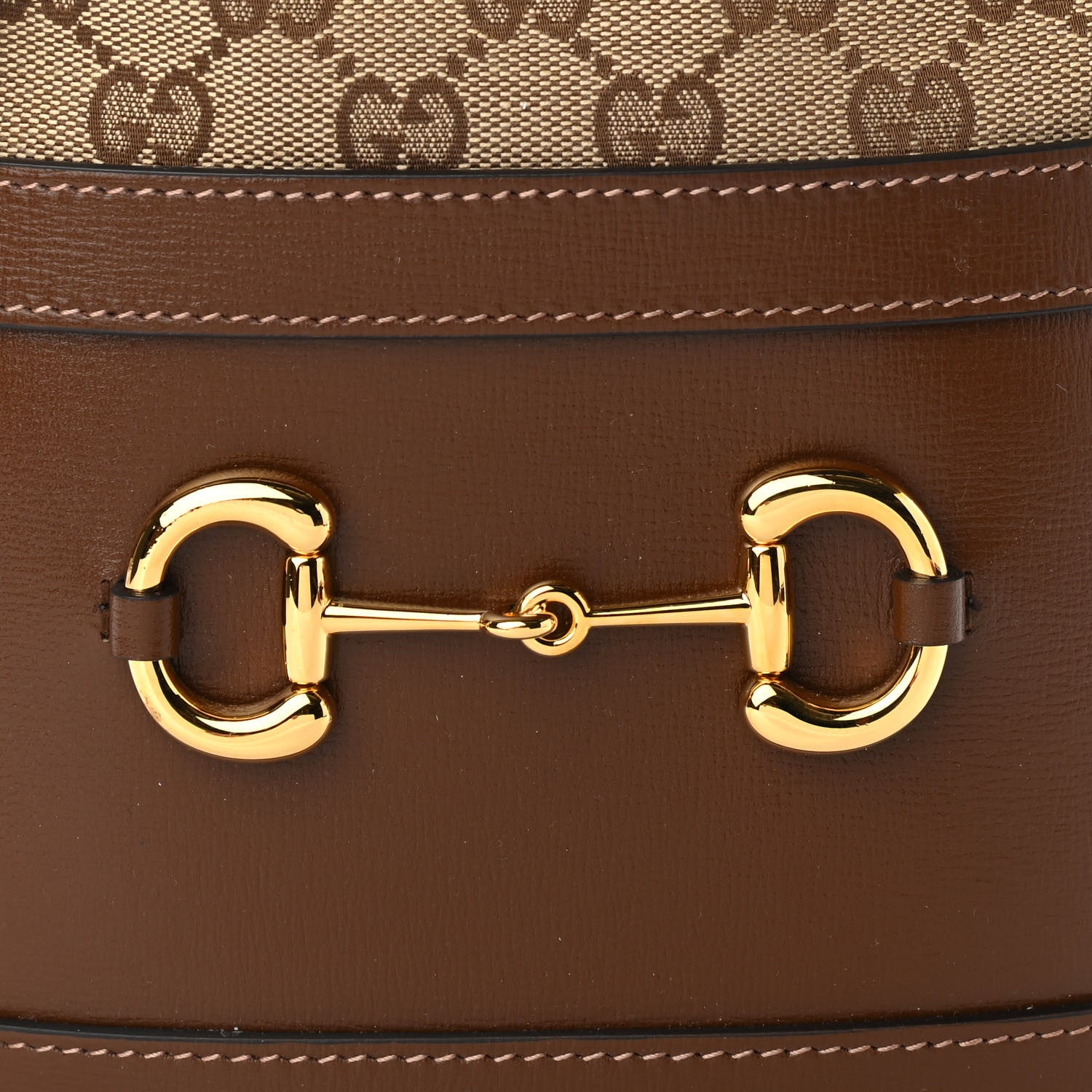 Gucci Monogram Textured Calfskin Horsebit 1955 Drawstring Bucket Bag Beige Brown Sugar 9 of 12