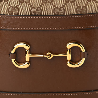 Gucci Monogram Textured Calfskin Horsebit 1955 Drawstring Bucket Bag Beige Brown Sugar 9 of 12