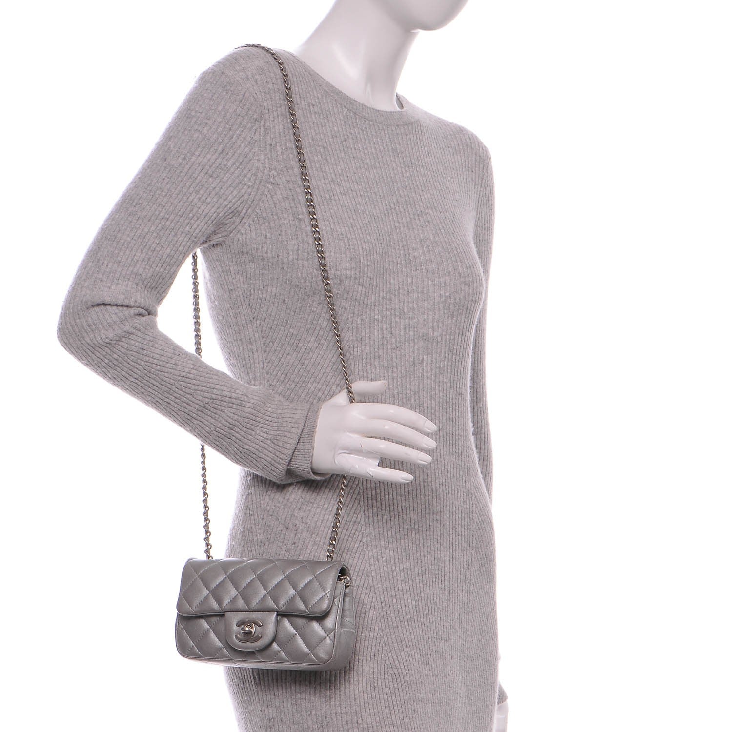 Chanel Metallic Lambskin Quilted Extra Mini Rectangular Flap Silver 2 of 8