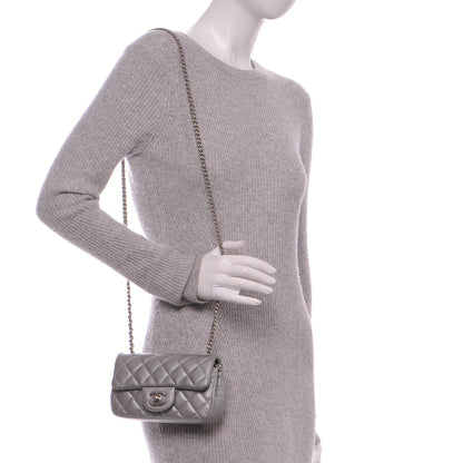 Chanel Metallic Lambskin Quilted Extra Mini Rectangular Flap Silver 2 of 8
