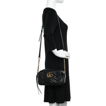 Gucci Calfskin Matelasse Small GG Marmont Chain Shoulder Bag Black 2 of 11