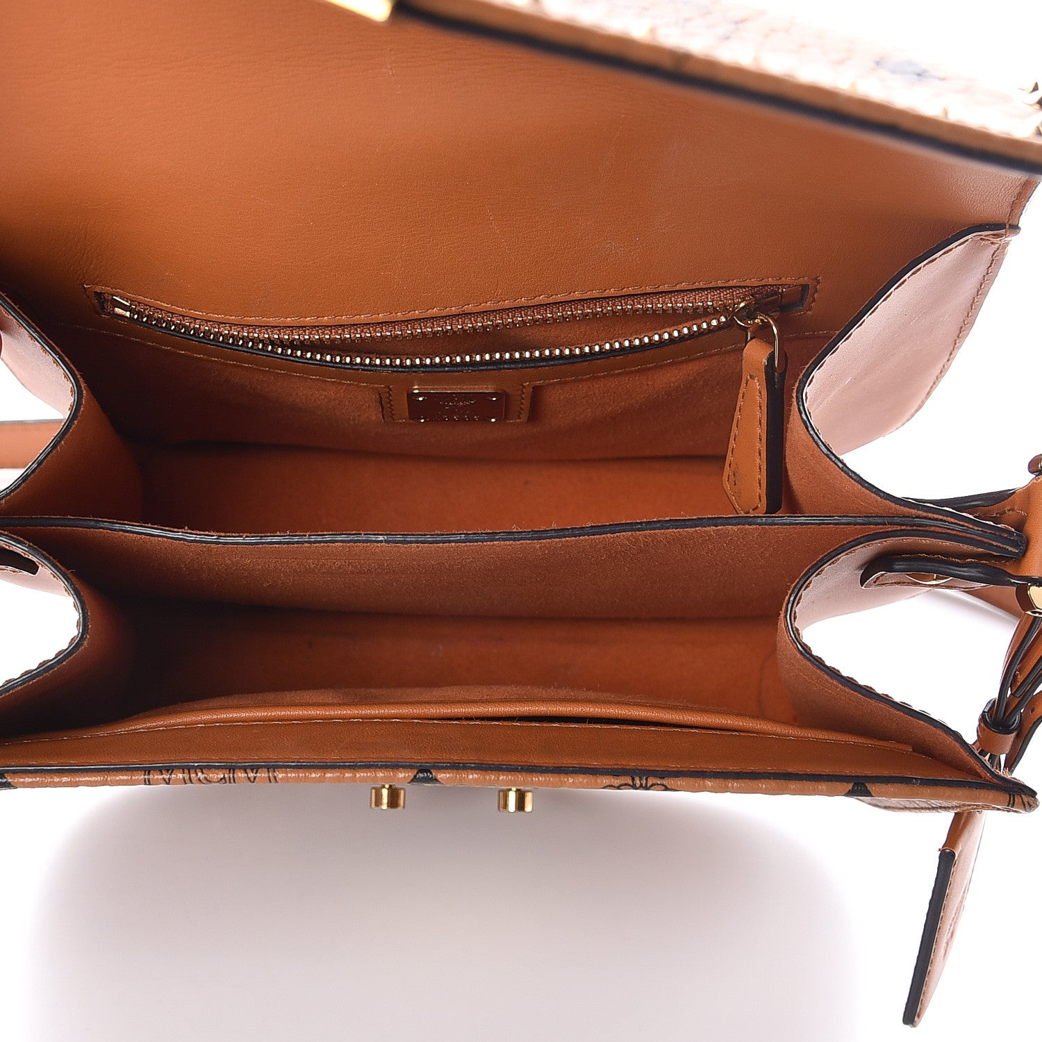 MCM Visetos Studded Small Patricia Crossbody Bag Cognac 5 of 9