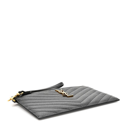 Saint Laurent Grain De Poudre Chevron Monogram Large Bill Pouch Black 8 of 14