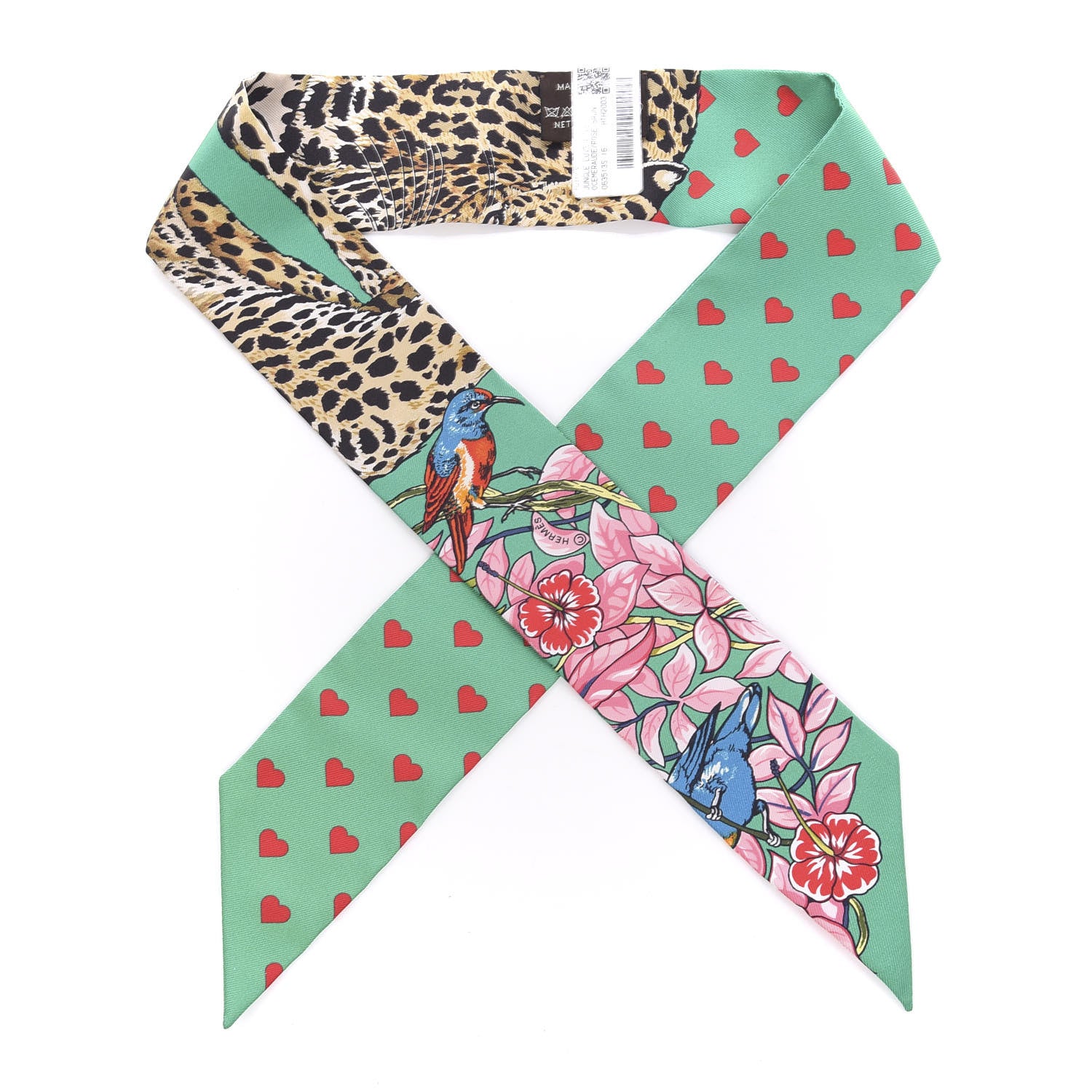 Hermes Silk Jungle Love Love Twilly Emeraude Rose Brun 1 of 5