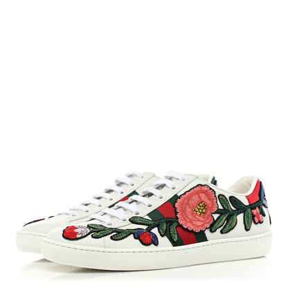 Gucci Calfskin Web Floral Embroidered Womens Ace Sneakers 36 White 3 of 10