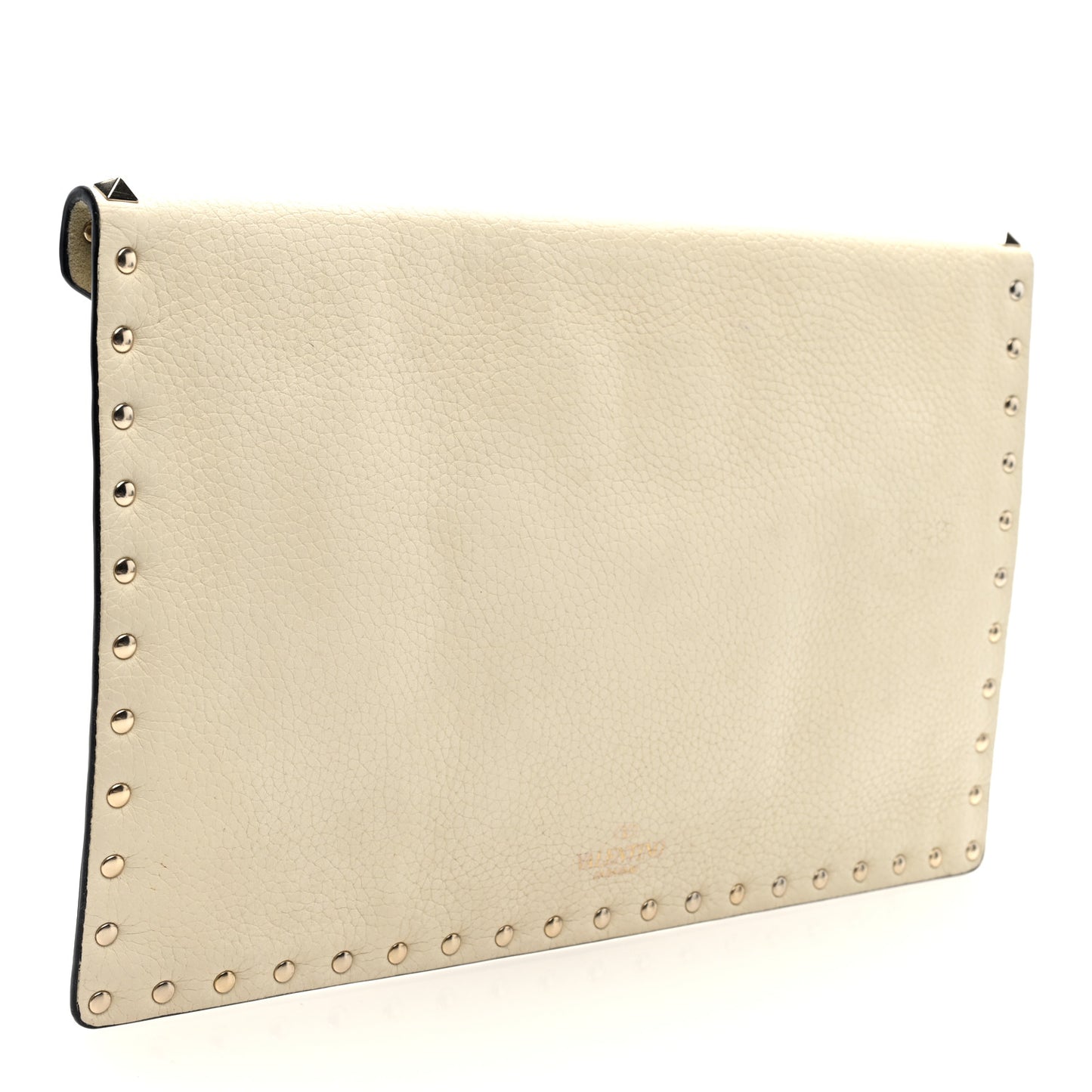 Pebbled Calfskin Large Rockstud Envelope Clutch Light Ivory