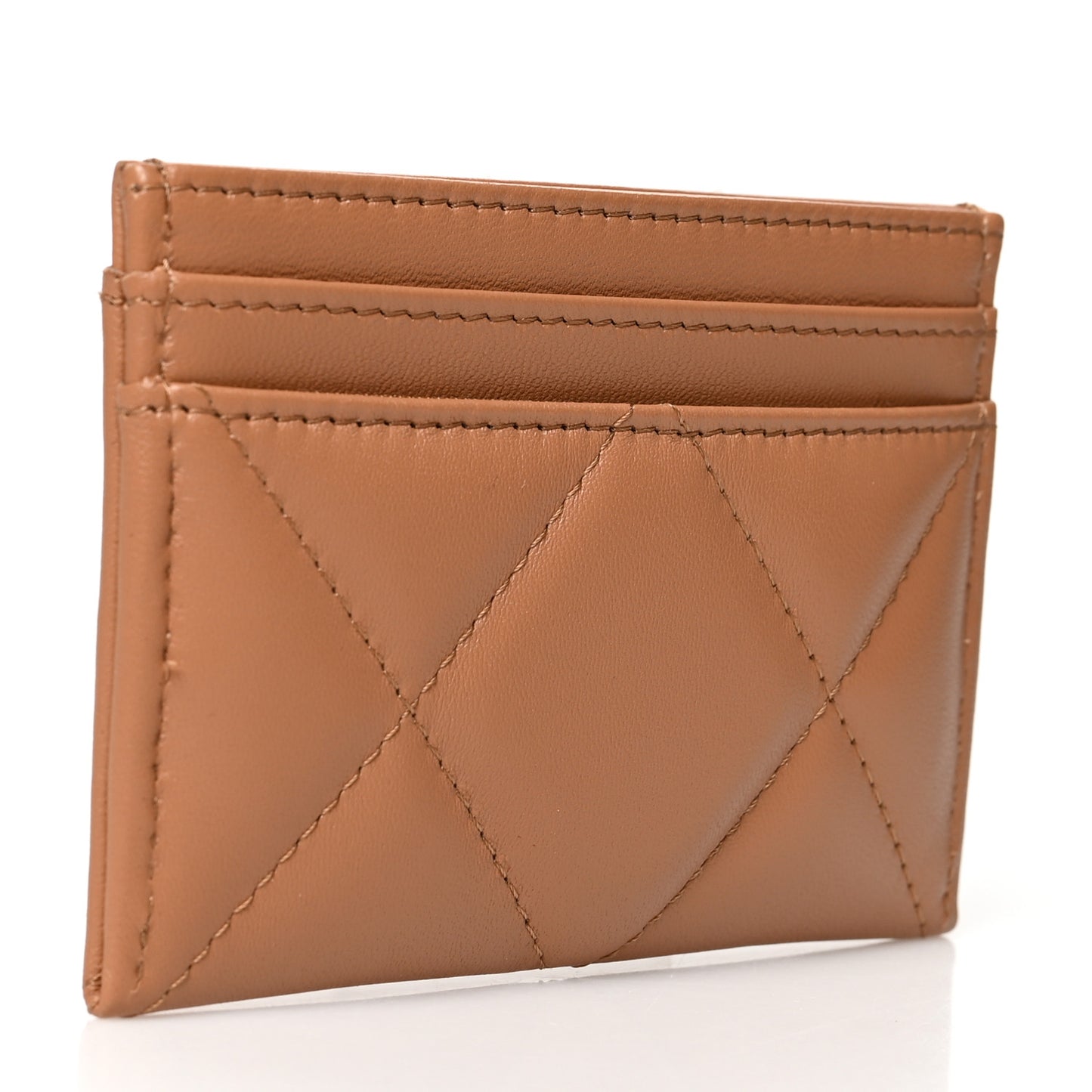 Lambskin Quilted Chanel 19 Card Holder Brown