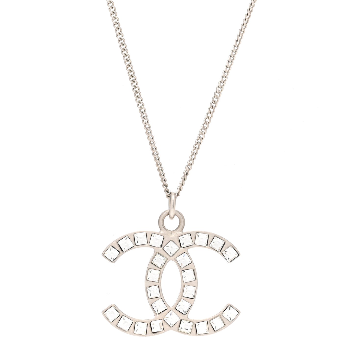 Baguette Crystal CC Necklace Silver