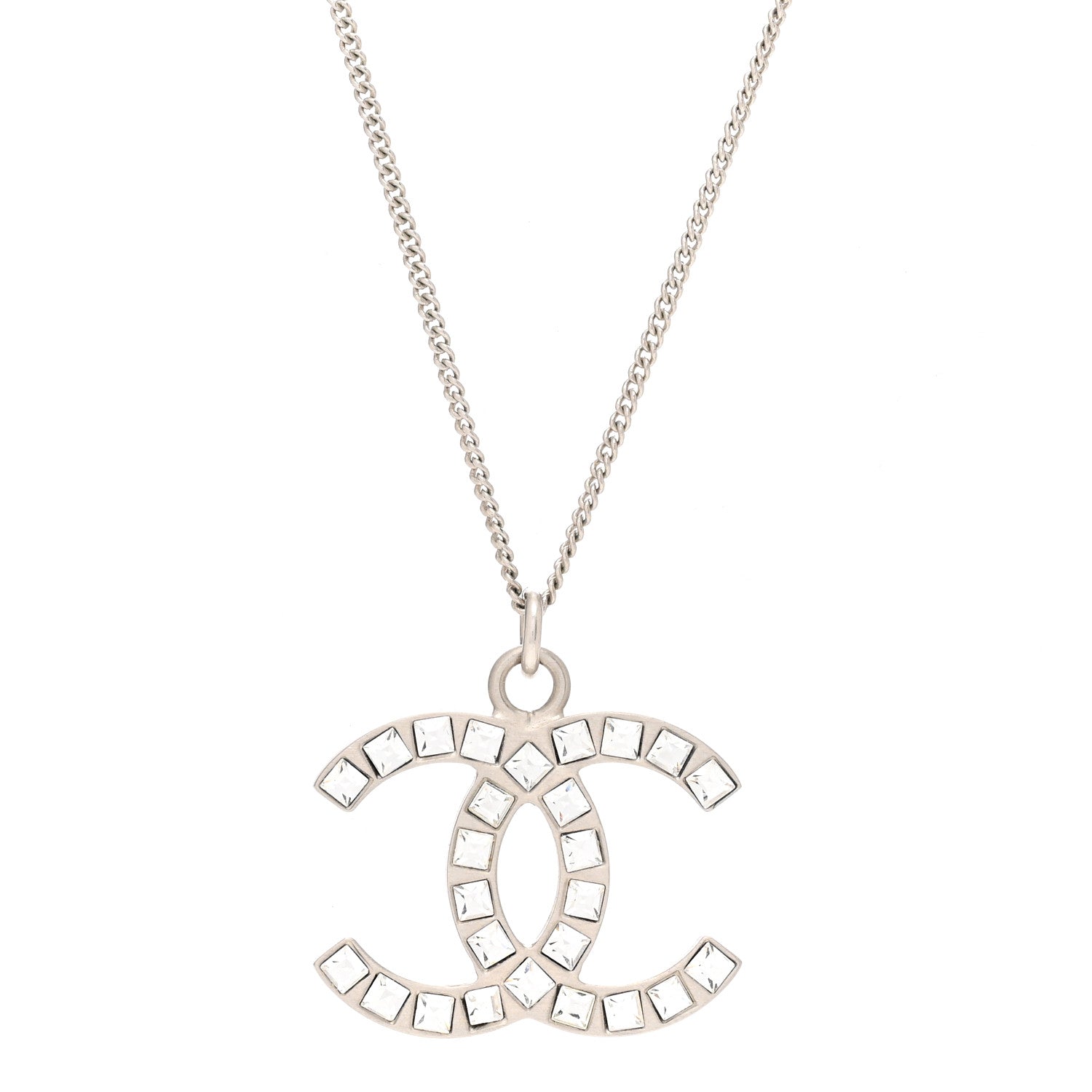 Chanel Baguette Crystal CC Necklace Silver 4 of 6