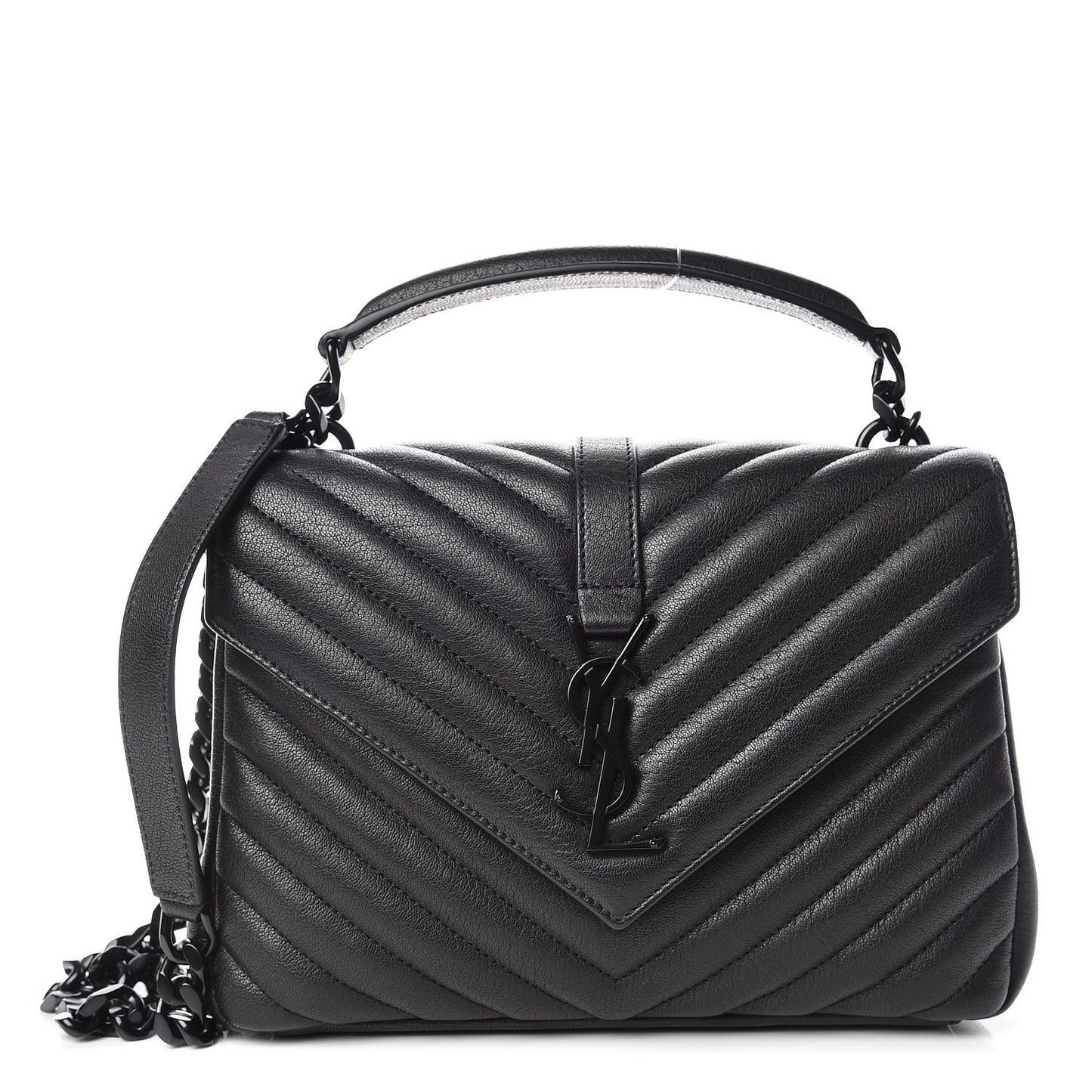 Sheepskin Matelasse Chevron Monogram Medium College Bag Black
