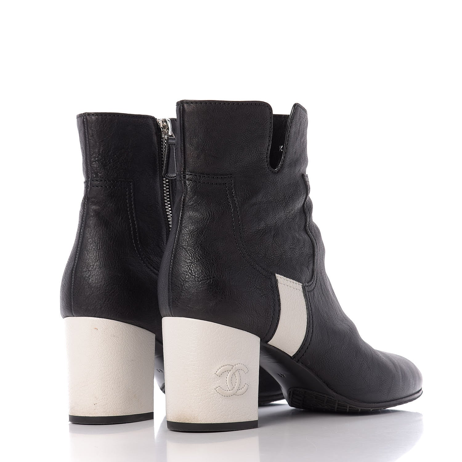 Chanel Goatskin Calfskin CC Short Boots 41 Black White 4 of 13