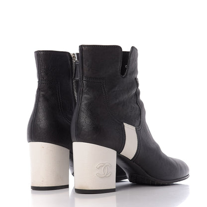 Chanel Goatskin Calfskin CC Short Boots 41 Black White 4 of 13