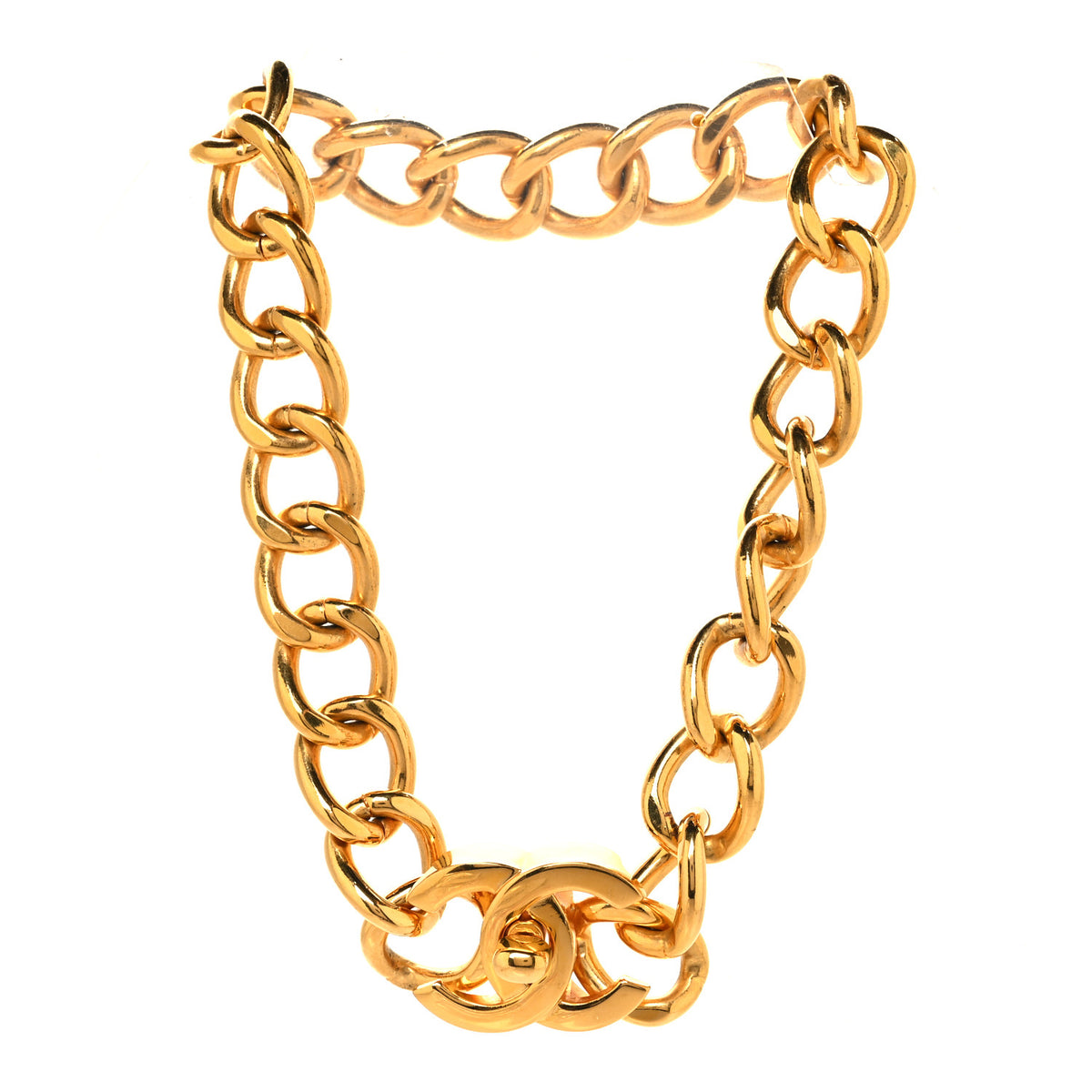 Chanel Chain Link CC Turn Lock Choker Necklace Gold 3 of 4