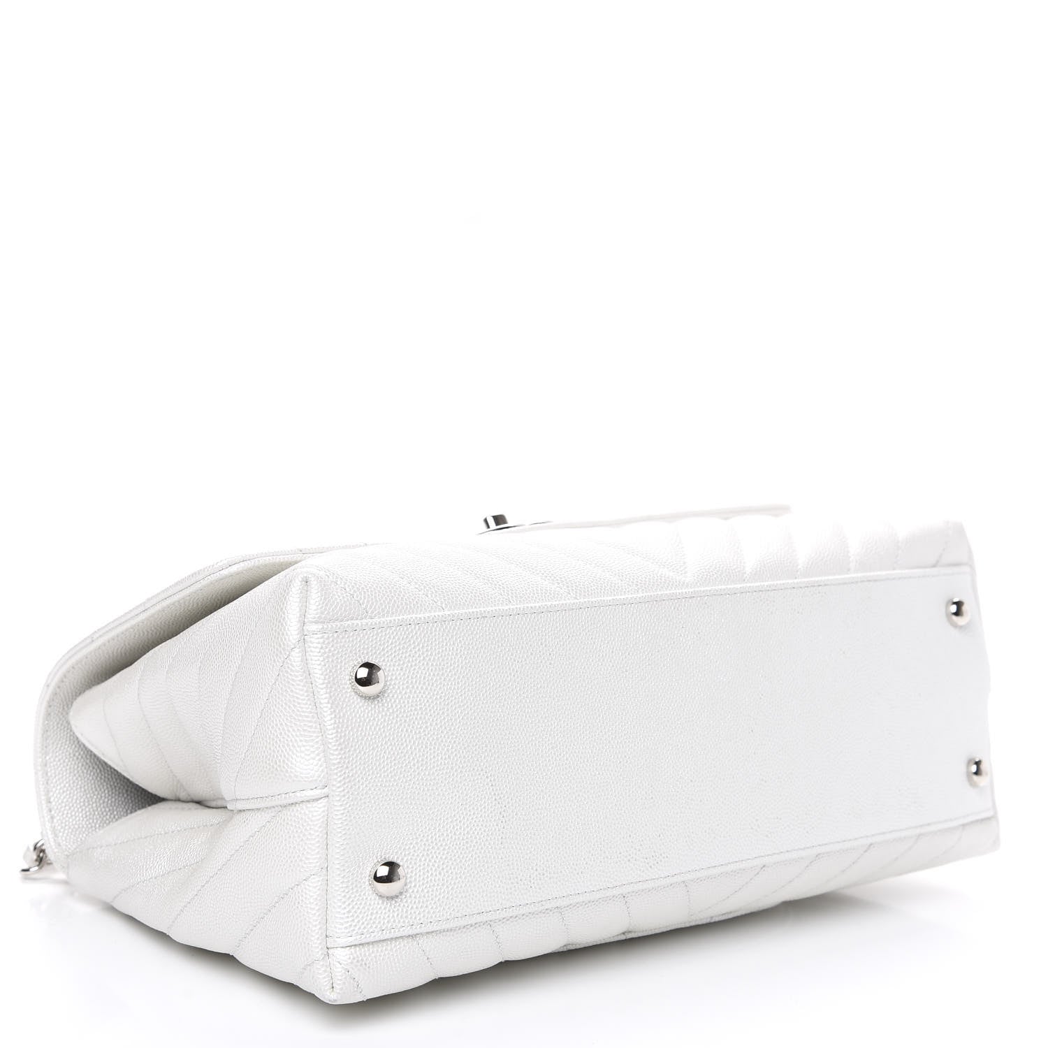 Chanel Iridescent Caviar Chevron Quilted Small Coco Handle Flap White 3 of 10