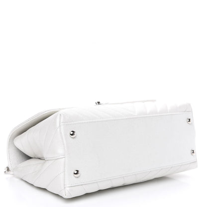Chanel Iridescent Caviar Chevron Quilted Small Coco Handle Flap White 3 of 10