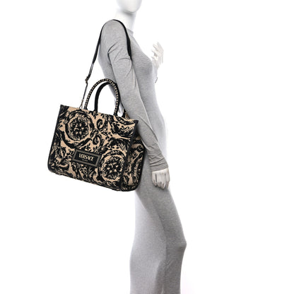 Versace Raffia Calfskin Jacquard Barocco Medium Athena Tote Black 2 of 10