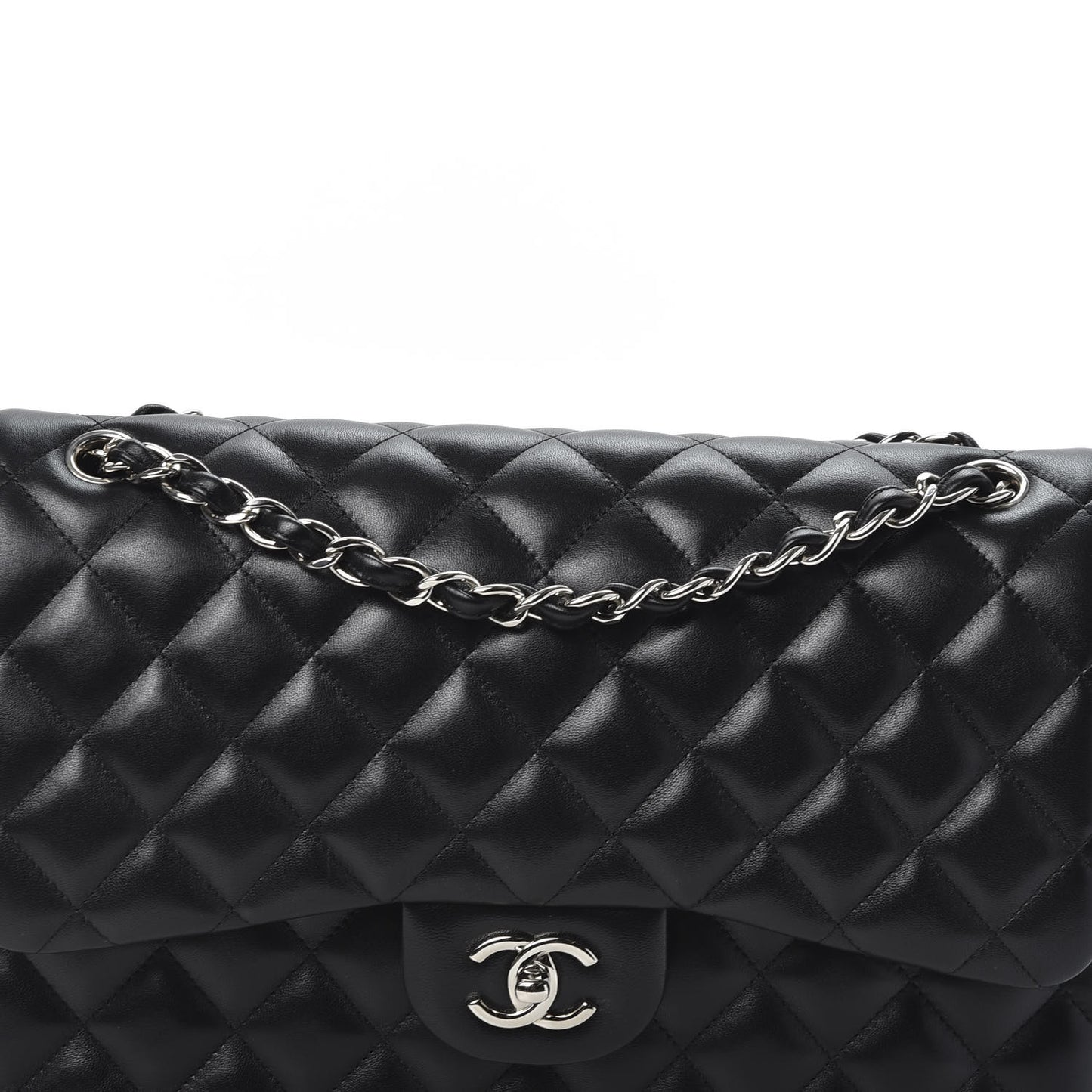 Lambskin Quilted Jumbo Double Flap Black