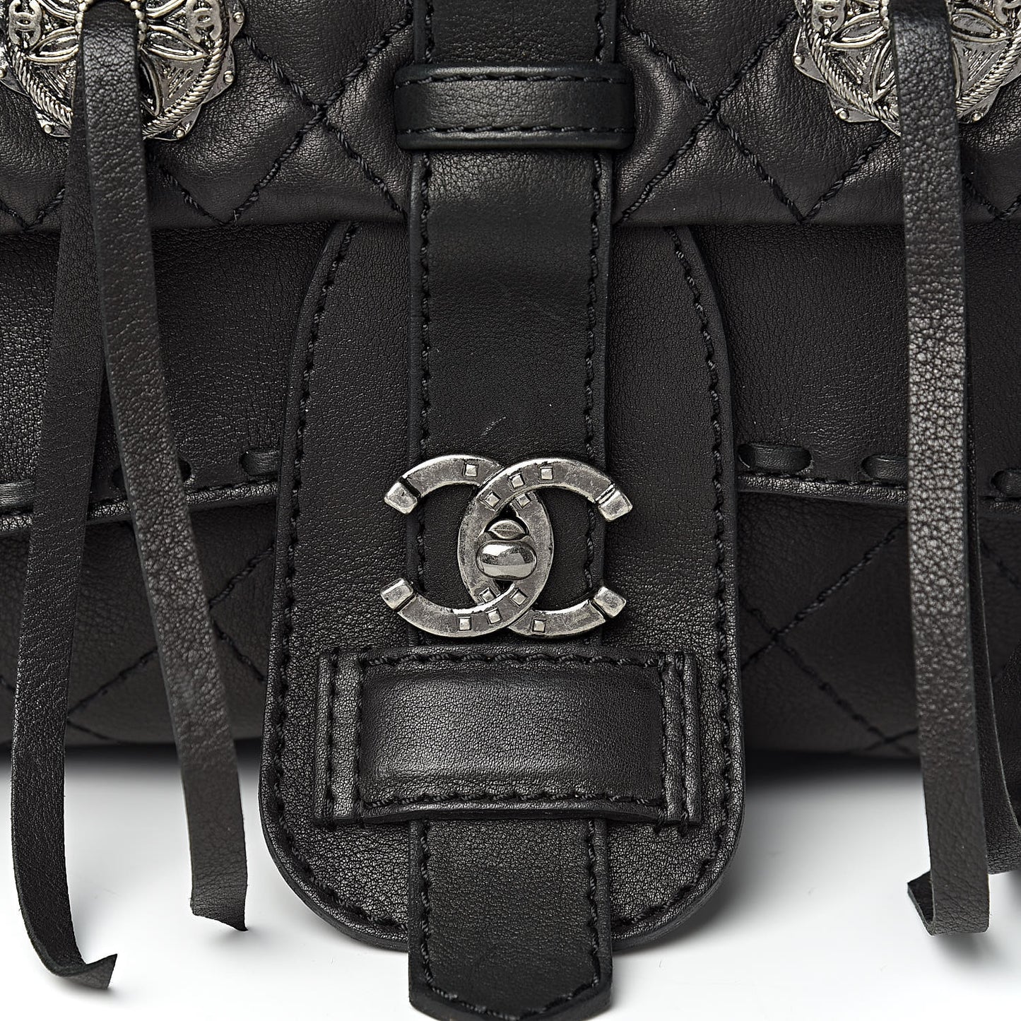 Calfskin Quilted Dallas Saddle Bag Black