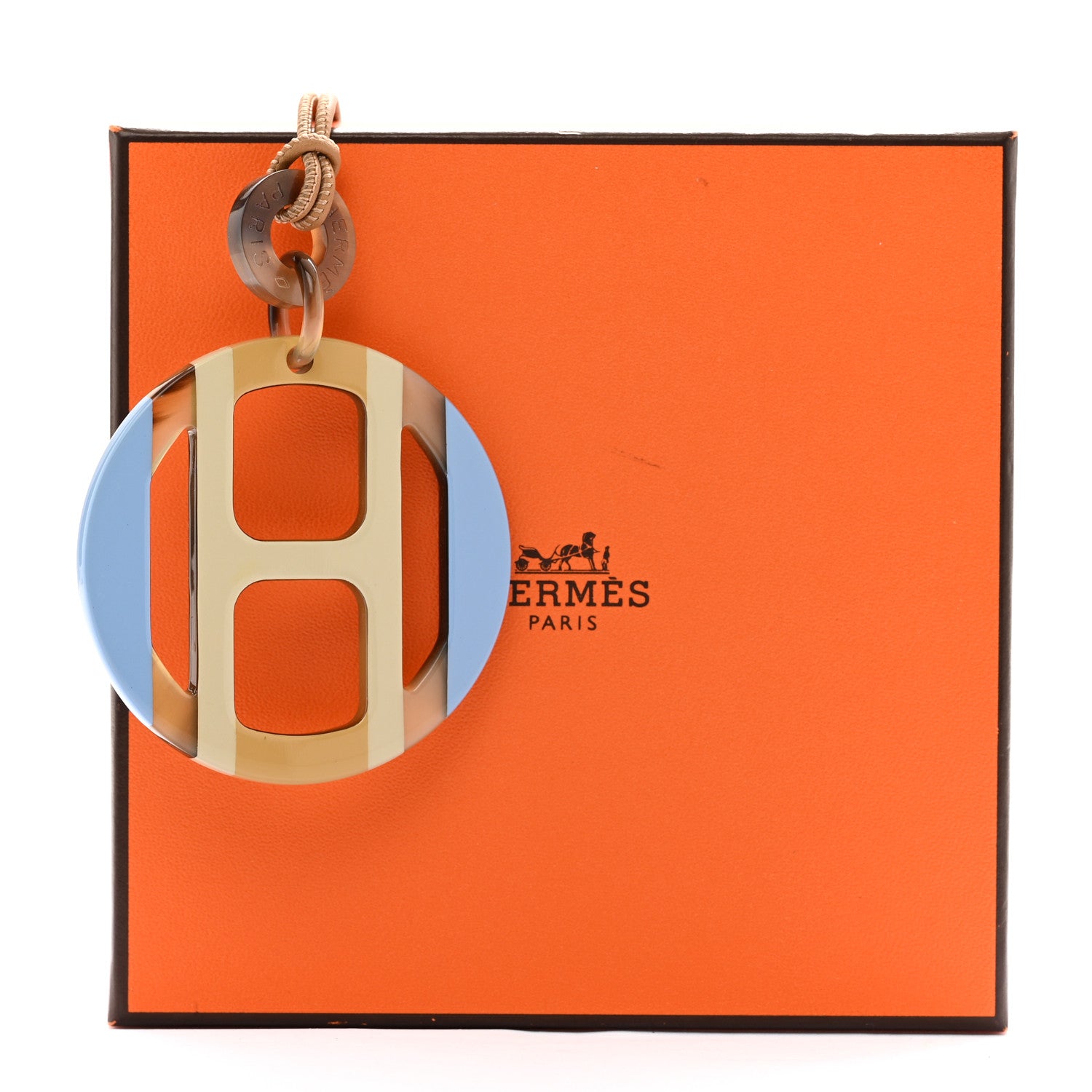 Hermes Buffalo Horn Lacquer H Equipe Pendant Necklace Bleu Chardon