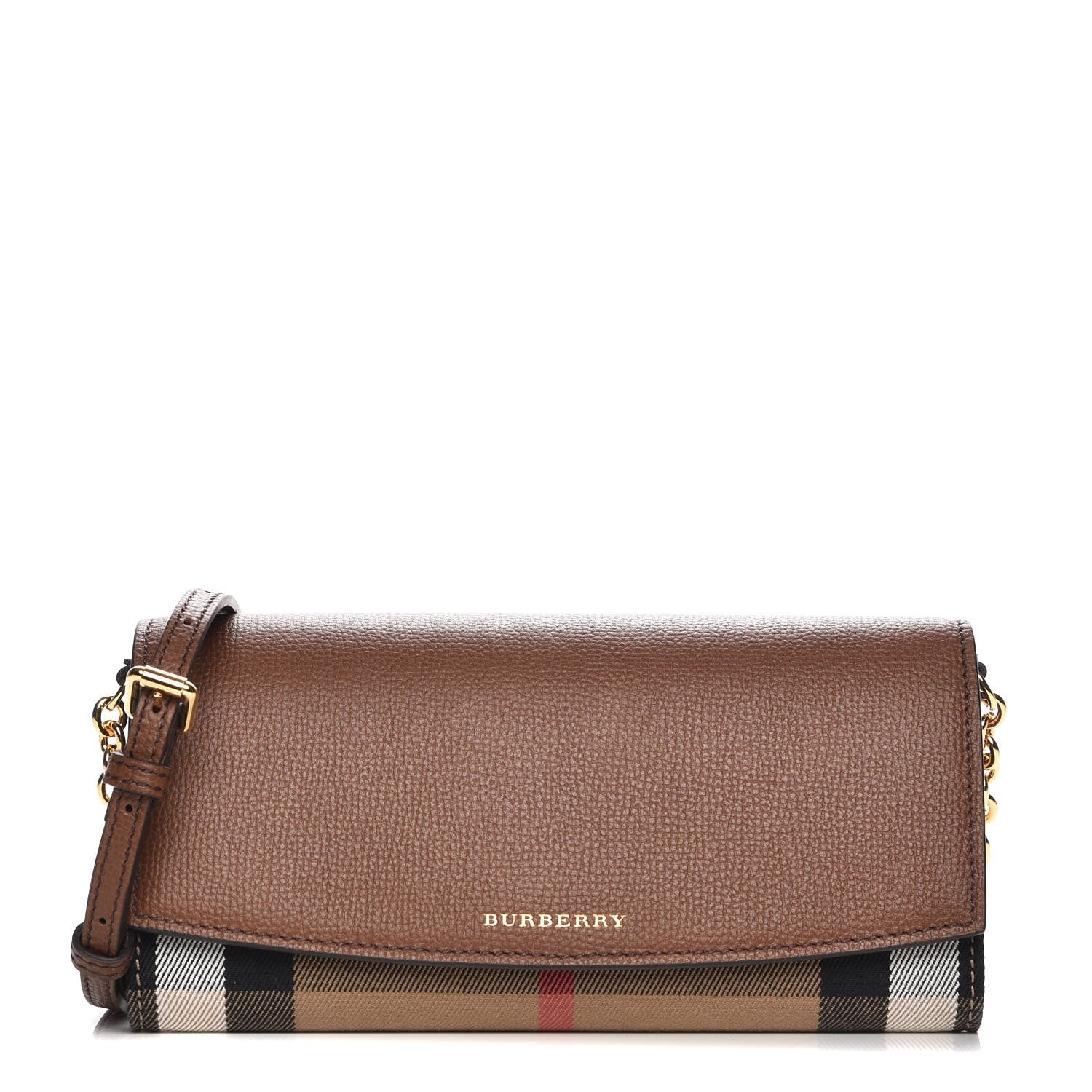 Burberry Derby Calfskin House Check Henley Wallet On Chain Tan 1 of 7