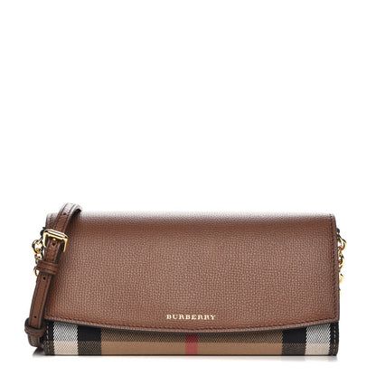Burberry Derby Calfskin House Check Henley Wallet On Chain Tan 1 of 7