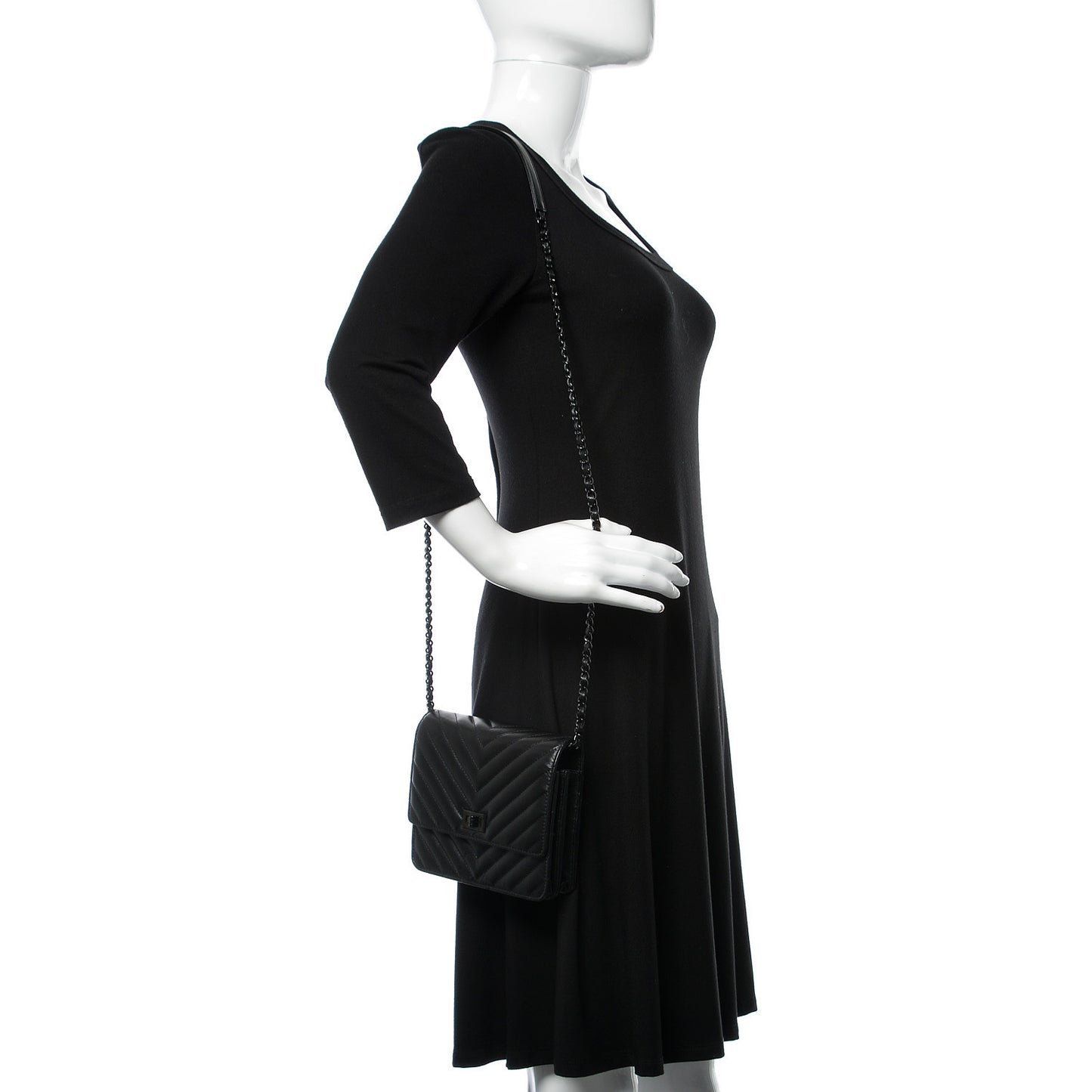 Aged Calfskin Chevron Quilted Reissue 2.55 Square Wallet On Chain WOC So Black