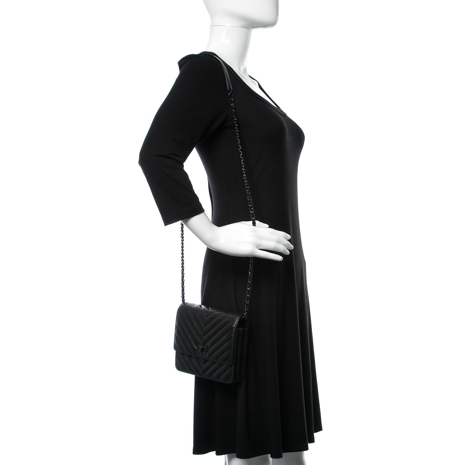 Chanel Aged Calfskin Chevron Quilted Reissue 2.55 Square Wallet On Chain WOC So Black 2 of 10