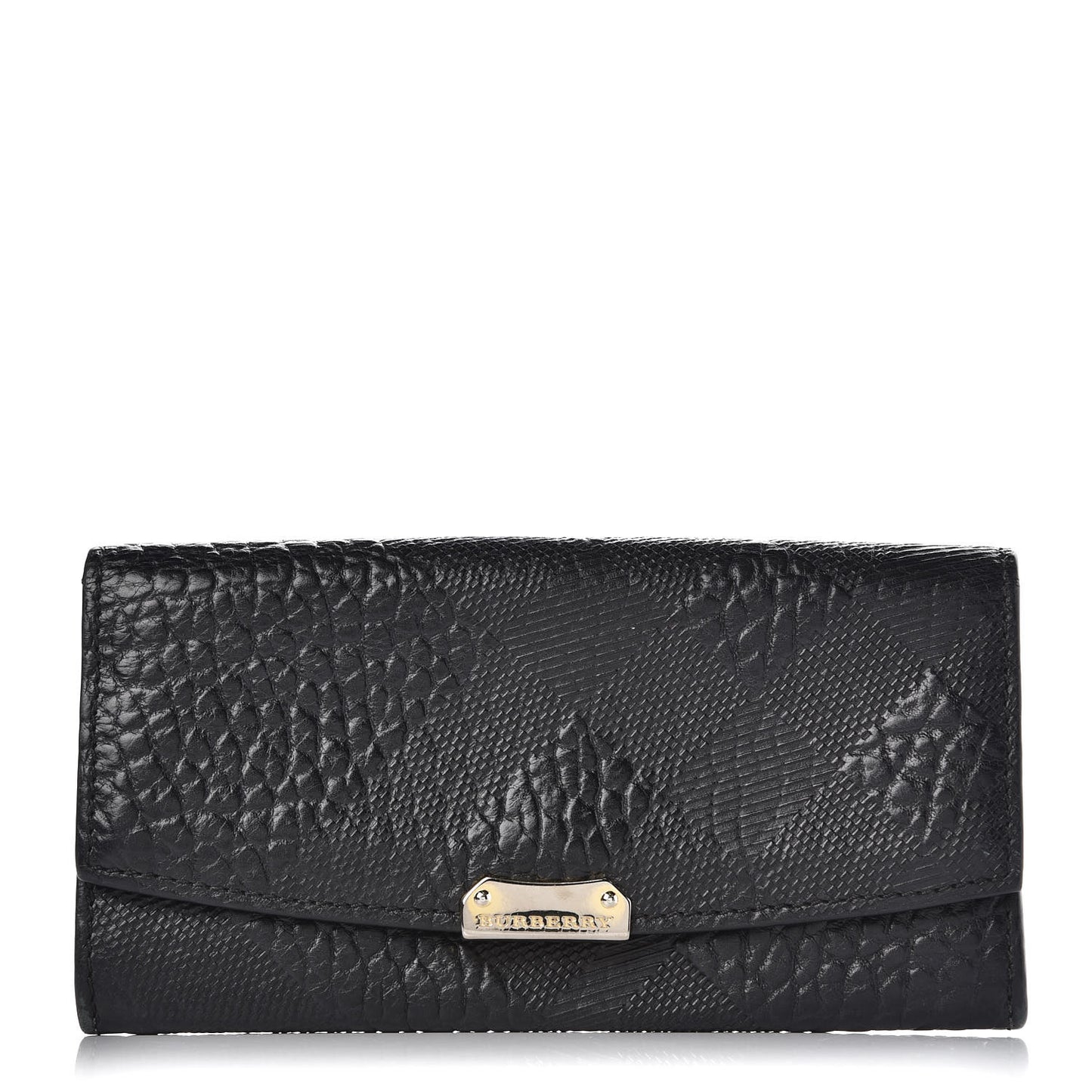 Signature Grain Calfskin Check Embossed Porter Continental Wallet Black