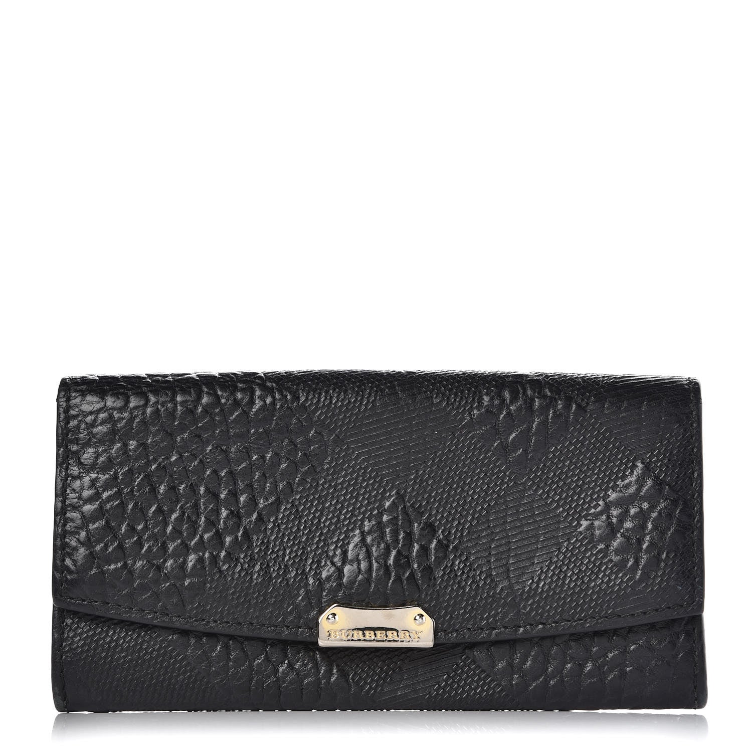 Burberry Signature Grain Calfskin Check Embossed Porter Continental Wallet Black 1 of 9