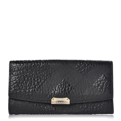 Burberry Signature Grain Calfskin Check Embossed Porter Continental Wallet Black 1 of 9