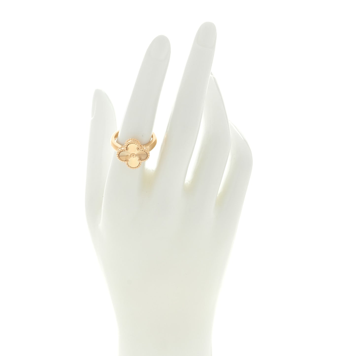 18K Yellow Gold Guilloche Vintage Alhambra Ring 55 7.25