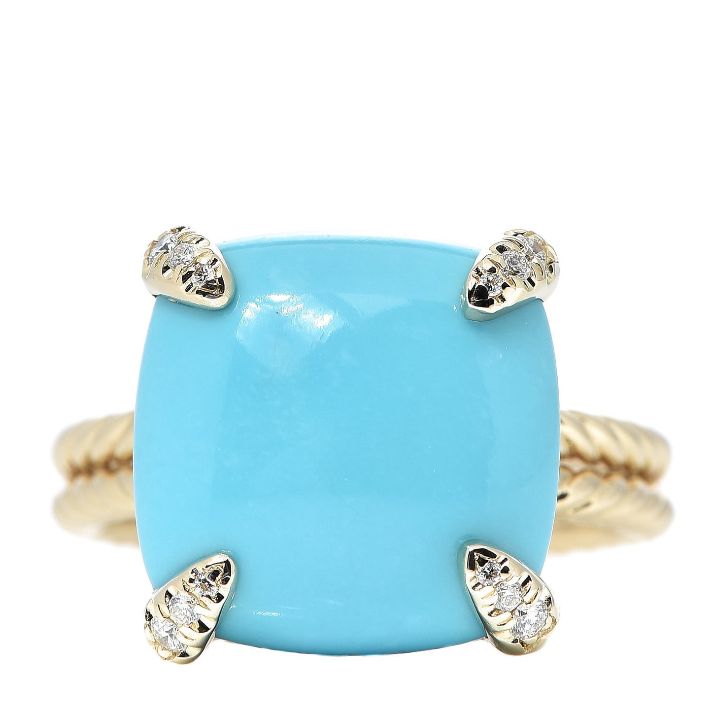 18K Yellow Gold Diamond Turquoise 14mm Chatelaine Ring 54 7